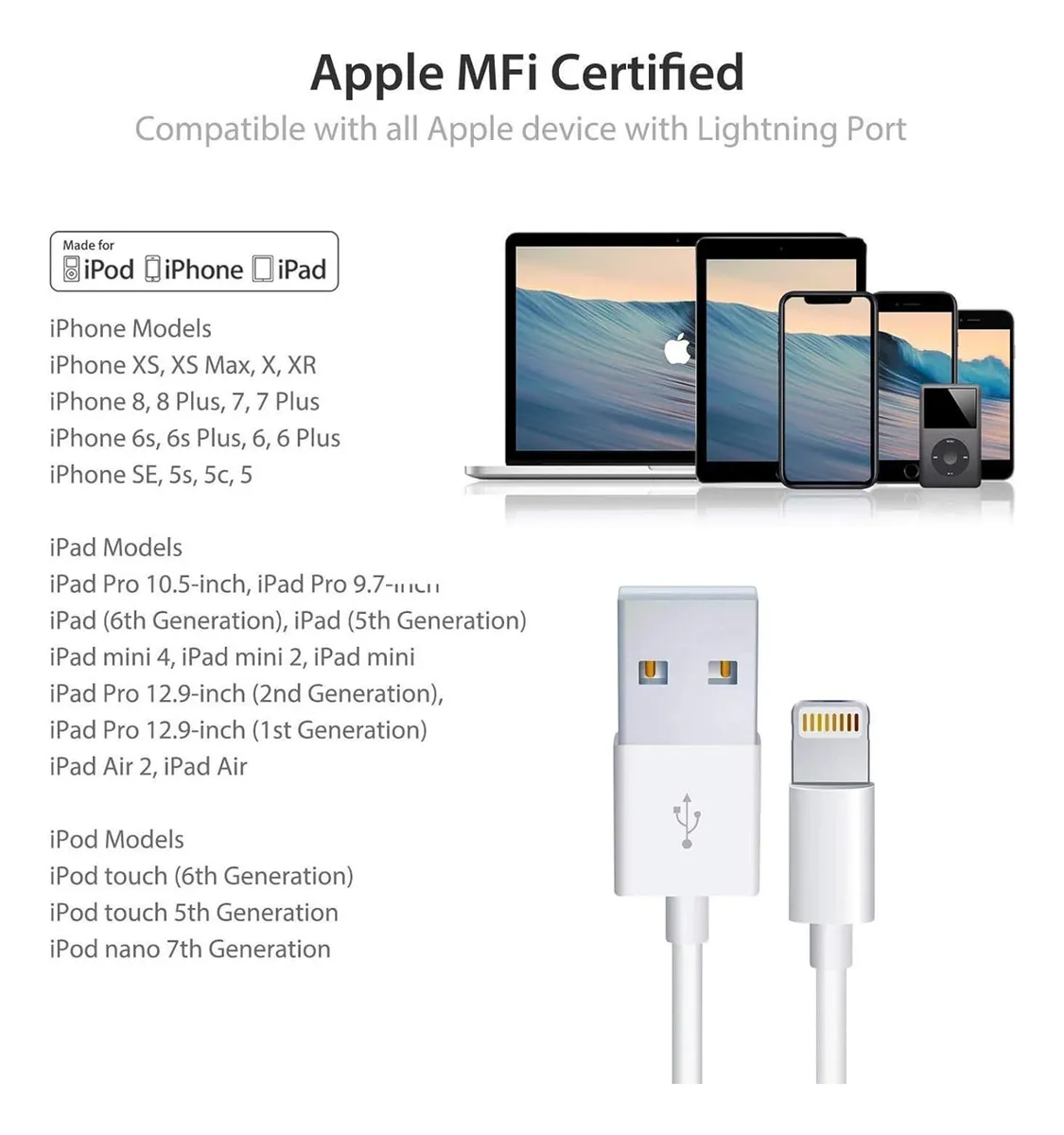 Cable Cargador Apple Usb A Lightning (2m)